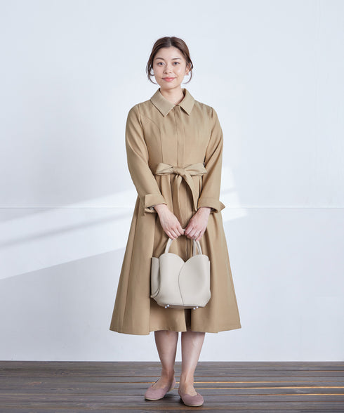 ハートネックくるみ釦ワンピース