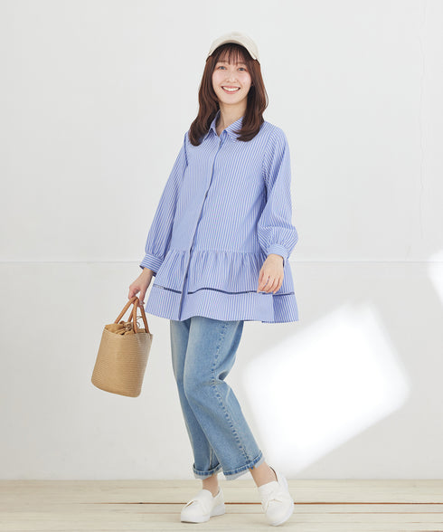 はしごレースストライプシャツ<br>チュニック