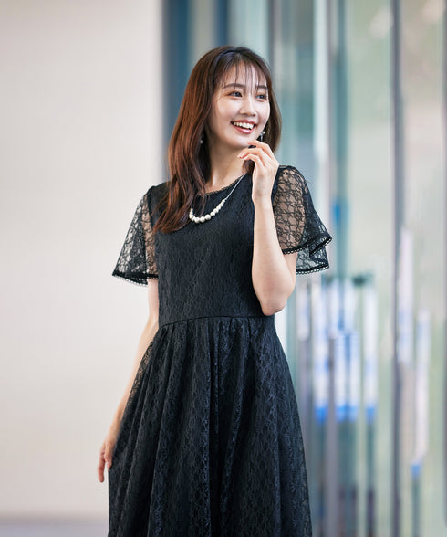 【アウトレット】フレアスリーブ総レースワンピース