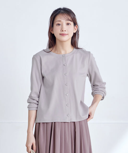 【小倉優子さん着用・洗える・接触冷感・汗ジミ防止】“サマさまカットソー”フレームボタンカーディガン