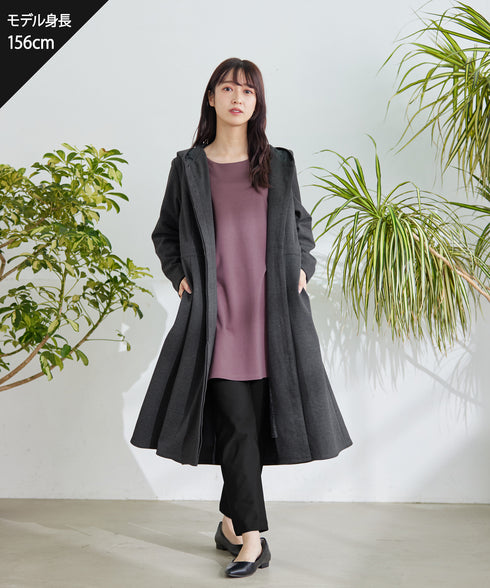 【アウトレット】ウール調フレアフードコート