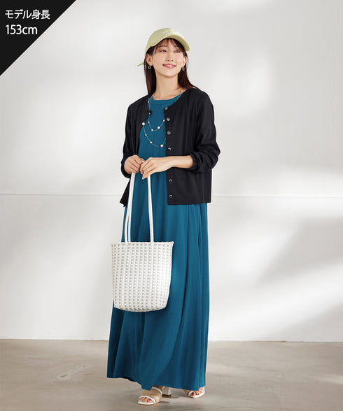 【小倉優子さん着用・洗える・接触冷感・汗ジミ防止】“サマさまカットソー”フレームボタンカーディガン