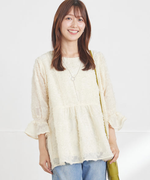 カットジャガードシフォンチュニック