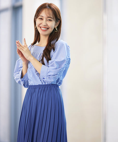 【アウトレット】ストライプパフスリーブブラウス