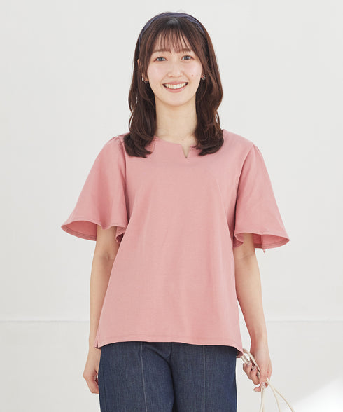 【おのののかさん着用】“サマケア”キーネックフレアスリーブトップス