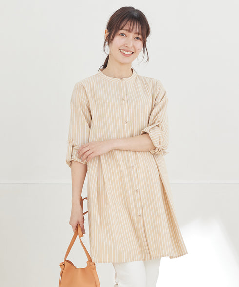 バンドカラーシャツチュニックブラウス