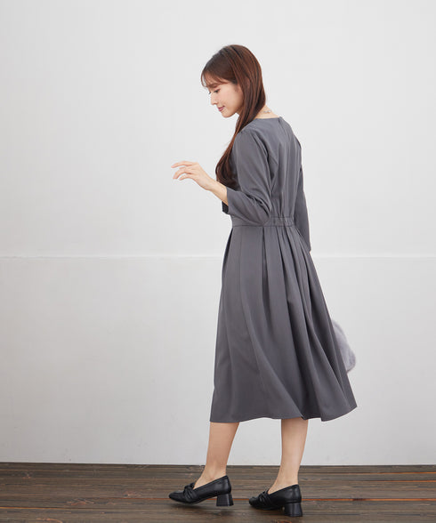 【おのののかさん着用/半袖&長袖選べる袖丈】タックフレアワンピース