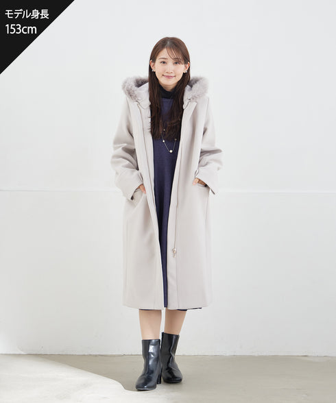 2WAYフード付きフェイクウールコート