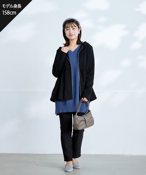 【クリアランスセール】異素材ジップフレアパーカー