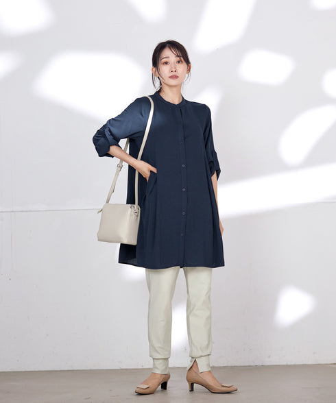 【新色追加】 バンドカラーシャツチュニックブラウス