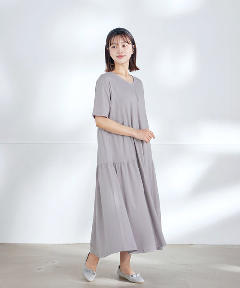 【小倉優子さん着用・洗える・接触冷感・汗ジミ防止】“サマさまカットソー”サイドティアードワンピース