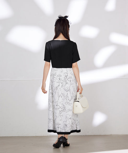 【小倉優子さん着用・新色追加】配色モノトーン柄ワンピース