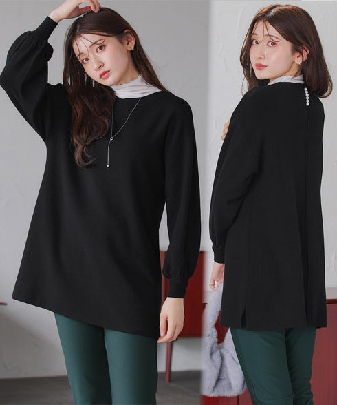 【安田美沙子さん着用】ボリュームパフスリーブニットチュニック