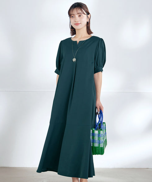 【洗える・XSサイズ】裾切替マーメイドフレアワンピース