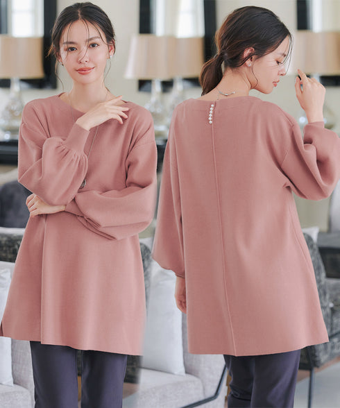 【安田美沙子さん着用】ボリュームパフスリーブニットチュニック