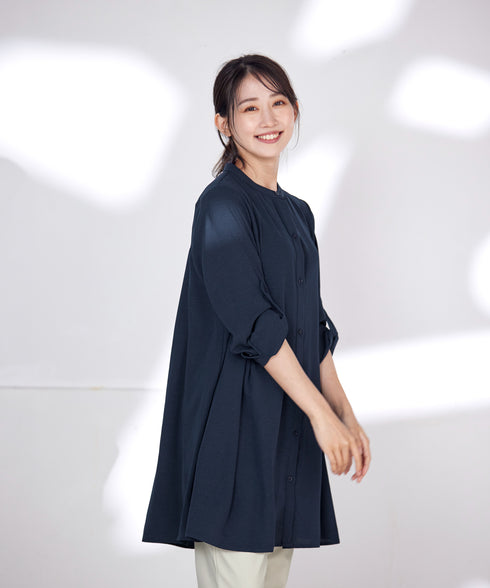 【新色追加】 バンドカラーシャツチュニックブラウス