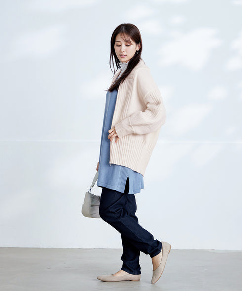 ダブルジップリブニットカーディガン