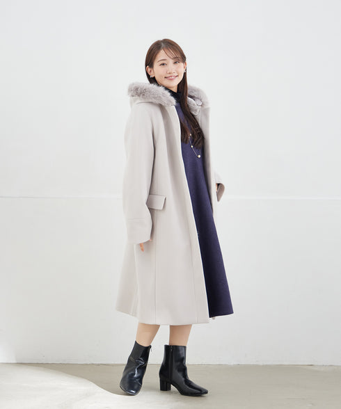 2WAYフード付きフェイクウールコート