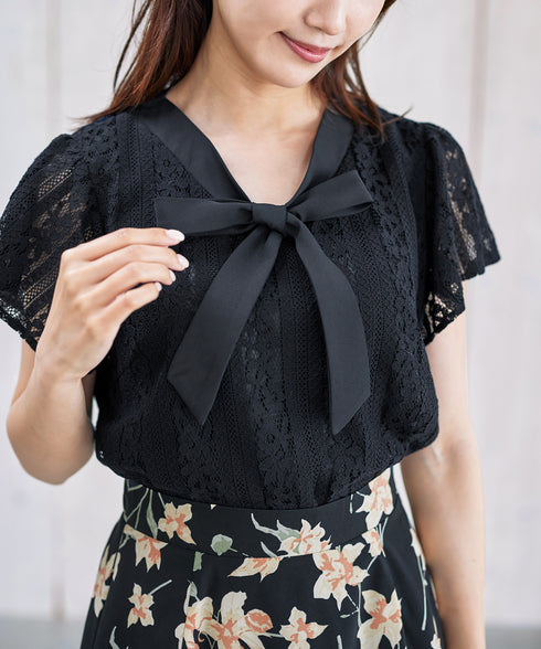 【アウトレット】ボウタイレースブラウス