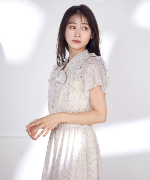 【アウトレット】花柄ボウタイフレアワンピース