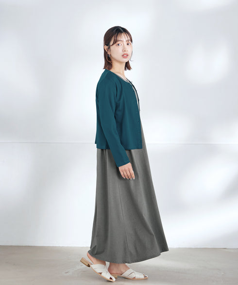 【小倉優子さん着用・洗える・接触冷感・汗ジミ防止】“サマさまカットソー”フレームボタンカーディガン