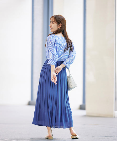 【アウトレット】ストライプパフスリーブブラウス
