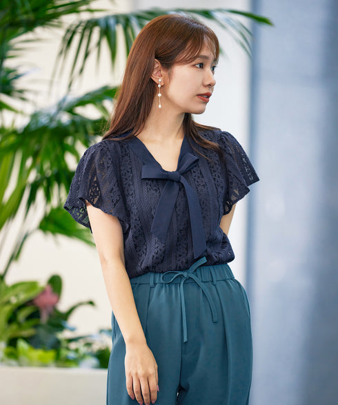 【アウトレット】ボウタイレースブラウス
