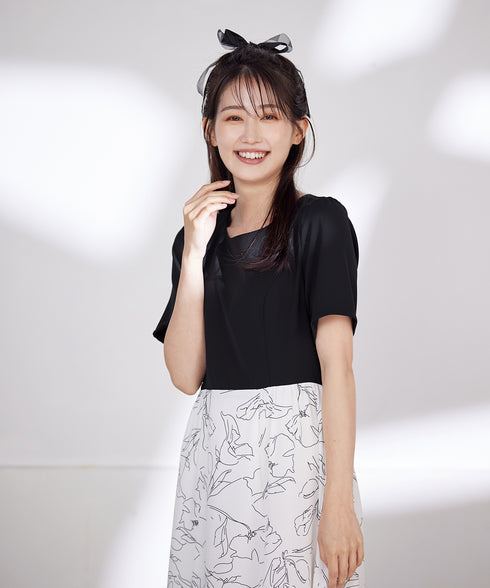 【小倉優子さん着用・新色追加】配色モノトーン柄ワンピース