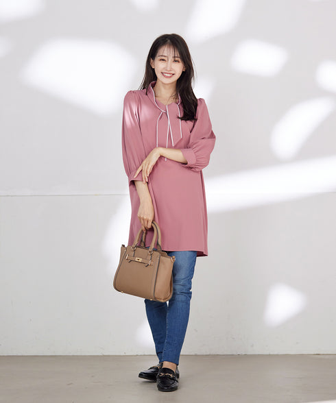 【アウトレット】配色ボウタイチュニックブラウス