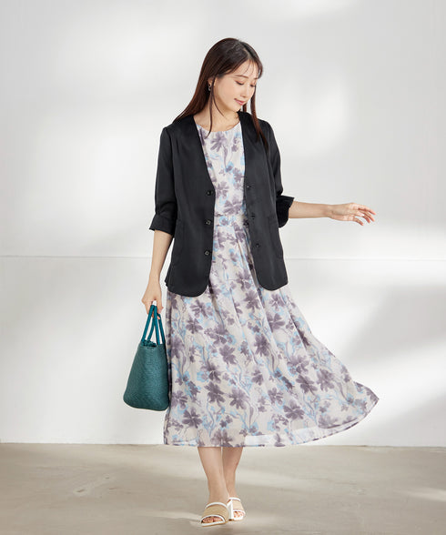 大花柄シフォンワンピース