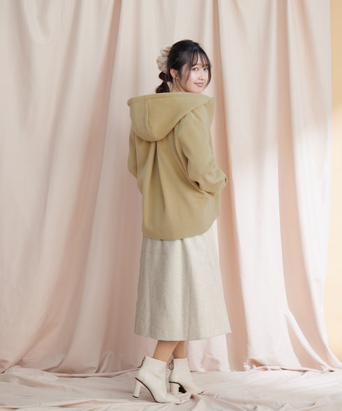 ウールライクフーデットショートコート
