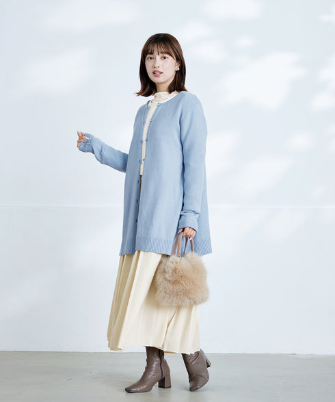 肩ビジュー裏起毛ドッキングワンピース