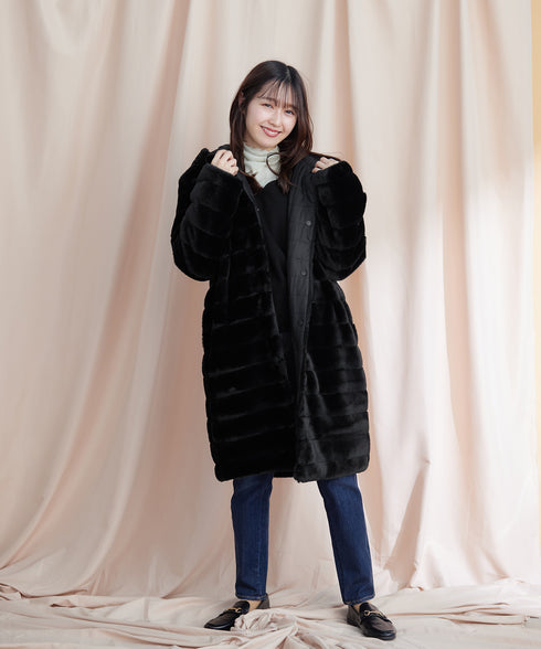 【リバーシブル】エコファーキルティング2wayコート