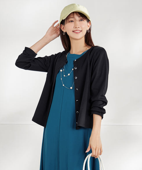 【小倉優子さん着用・洗える・接触冷感・汗ジミ防止】“サマさまカットソー”フレームボタンカーディガン