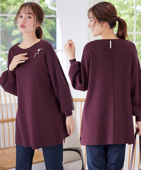 【安田美沙子さん着用】ボリュームパフスリーブニットチュニック