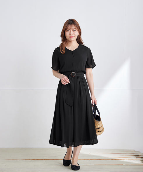 花びらスリーブベルト付きワンピース