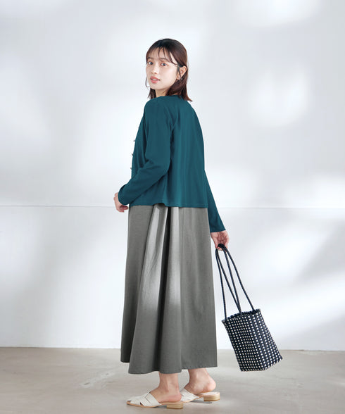 【小倉優子さん着用・洗える・接触冷感・汗ジミ防止】“サマさまカットソー”フレームボタンカーディガン