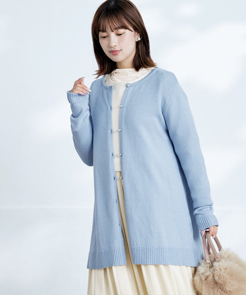 ラウンドネックミドル丈ニットカーディガン
