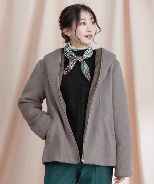 【クリアランスセール】モッサ風フード付きショートコート