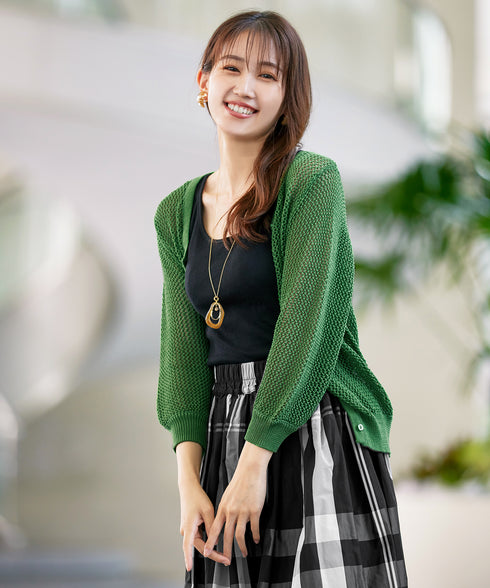 【アウトレット】メッシュ編みニットショートカーディガン