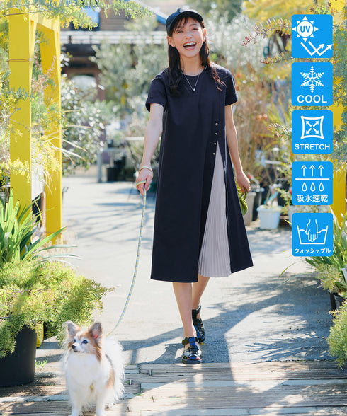 【UVケア・接触冷感】“あまラク” アシメプリーツカットソーワンピース