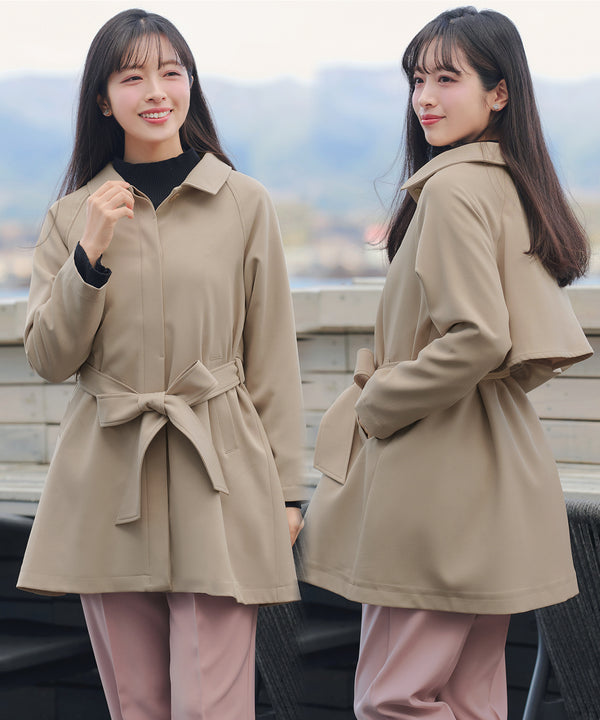 ステンカラーフレアミドルコート