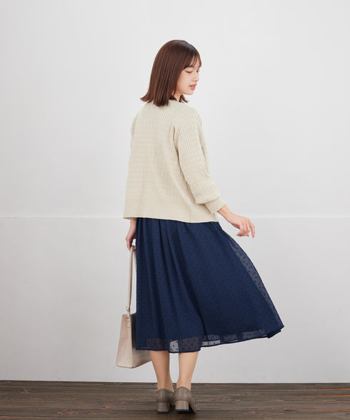 ワンポイント刺繍ケーブルカーディガン