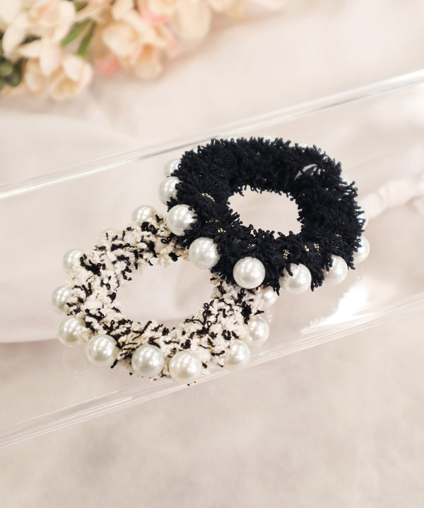 パール付きファンシーツイードシュシュ