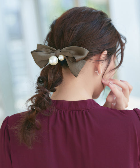 パール付きシャンタンリボンヘアゴム