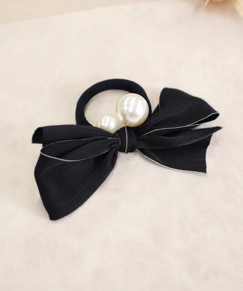 パール付きシャンタンリボンヘアゴム