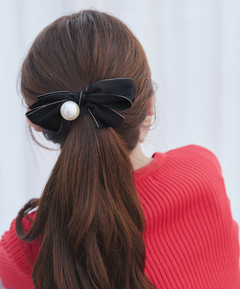 パール付きシャンタンリボンヘアゴム