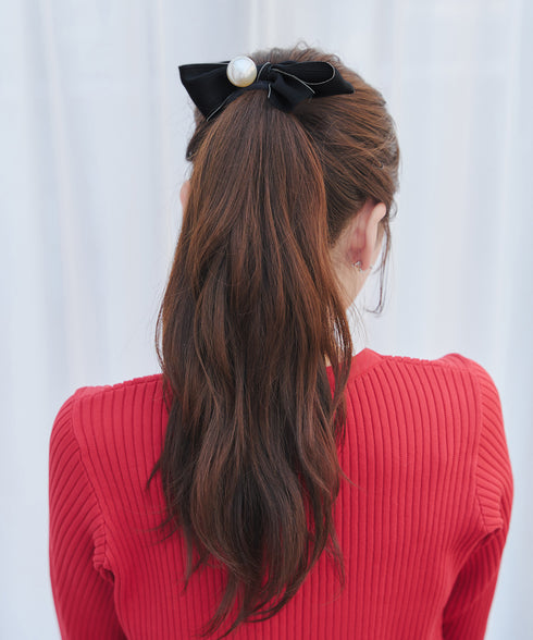 パール付きシャンタンリボンヘアゴム
