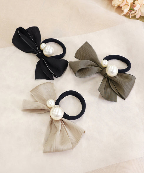 パール付きシャンタンリボンヘアゴム