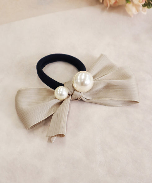 パール付きシャンタンリボンヘアゴム